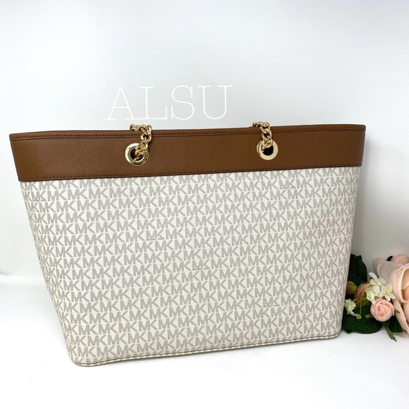 Michael Kors Shania Chain Tote Vanilla Leather LG - Picture 3 of 8